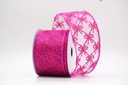 Pink Glitter Tied Bow Pattern Wired Ribbon_KW0460GC-40-40